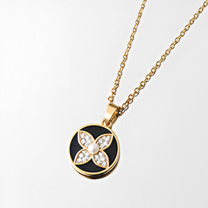 Black Whirl Golden Flower Pendant