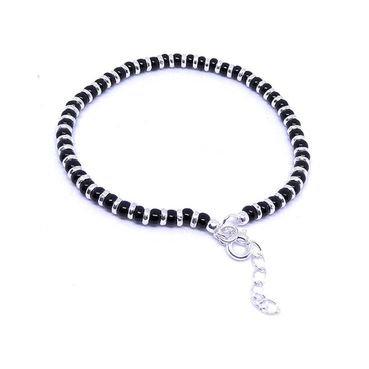 Silver Black Moti Stone Bracelet