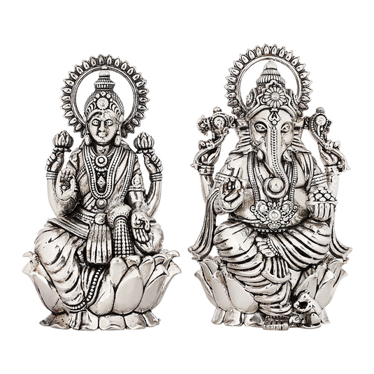 Silver Antique Laxmi Ganesh idol