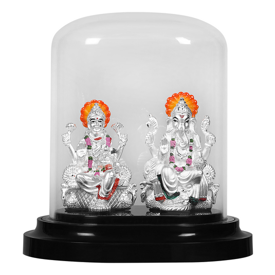 Silver Laxmi Ganesha royal throne idol