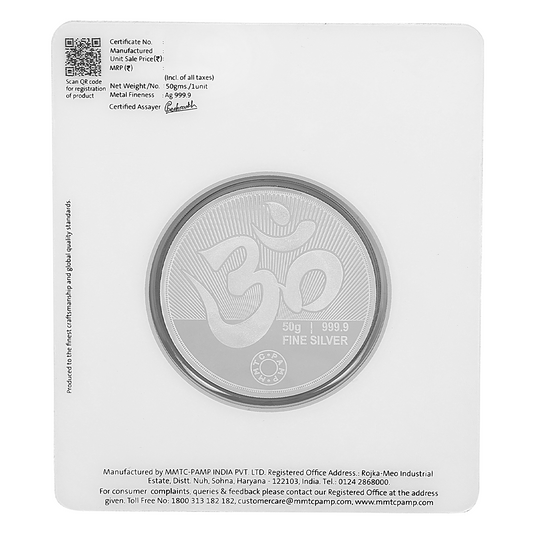 MMTC Silver Crest 50 gm coin