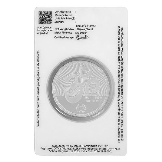 MMTC Silver Crest 20 gm coin