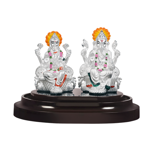 Divine Duo: Silver Lakshmi and Ganesha Murti